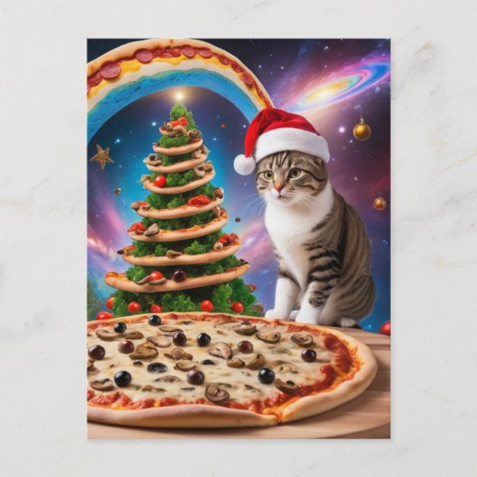 クリスマスおもしろいのピザ猫 ポストカード (正面)