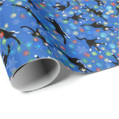 クリスマスおもしろいのライトアップで猫が絡む ラッピングペーパー (ロールコーナー)