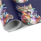 クリスマスおもしろいのライトアップに絡まる猫 ラッピングペーパー (ロールコーナー)