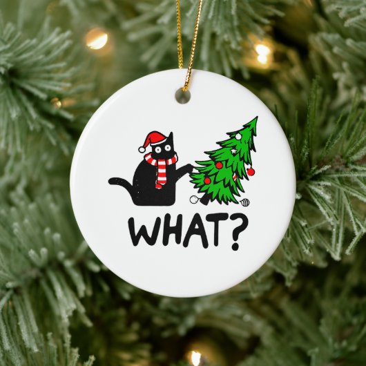 クリスマスおもしろいの木でペットを愛する黒猫 セラミックオーナメント (ツリー)