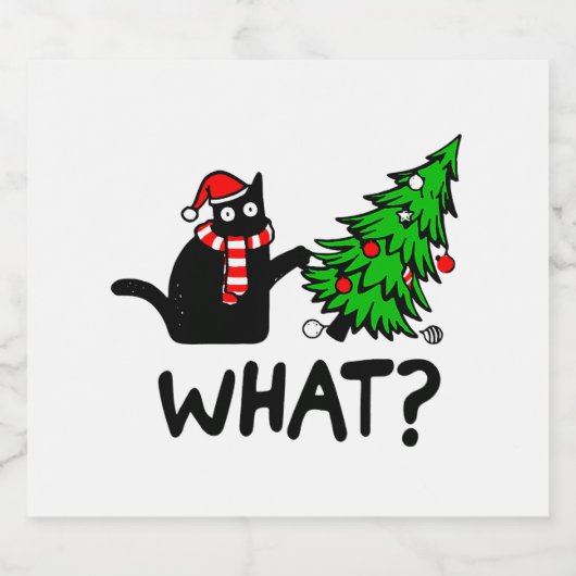 クリスマスおもしろいの木でペットを愛する黒猫 ビールラベル (シングルラベル)