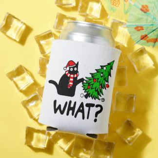 クリスマスおもしろいの木でペットを愛する黒猫 缶クーラー