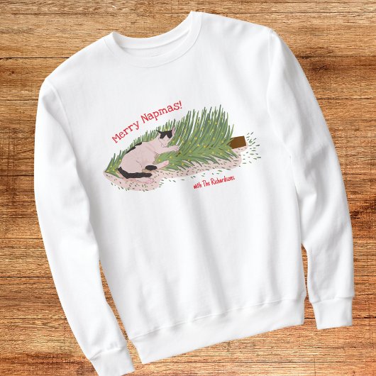 クリスマスおもしろいの木に猫が落ちた居眠り スウェットシャツ