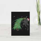 クリスマスおもしろいの木に黒いネコのサンタが絡まった カード (正面)