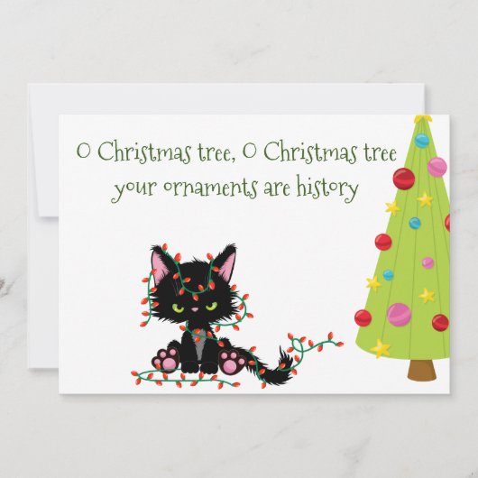 クリスマスおもしろいの木の上で不機嫌な猫 シーズンカード (正面)