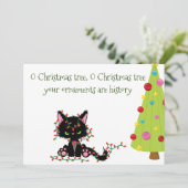 クリスマスおもしろいの木の上で不機嫌な猫 シーズンカード (スタンド正面)