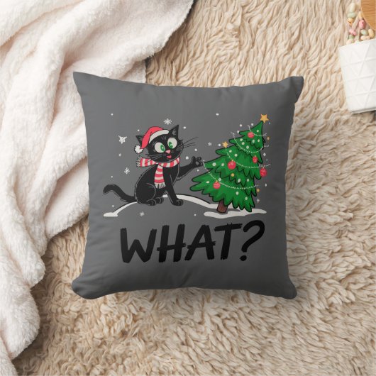 クリスマスおもしろいの木の猫を押している黒猫は何だ？ クッション (ブランケット)