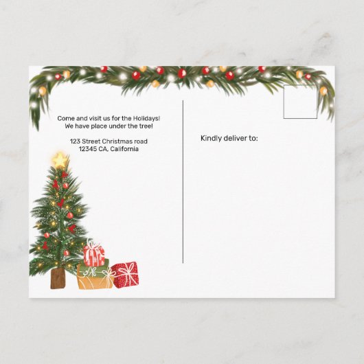 クリスマスおもしろいの木は居心地の良い冬の動きを移動 案内ポストカード (裏面)