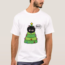 クリスマスおもしろいの木を押す黒猫ギフト Tシャツ