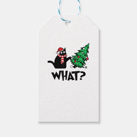 クリスマスおもしろいの木を突き刺す黒猫のプレゼント ギフトタグ (正面)