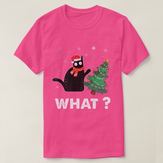 クリスマスおもしろいの木をcに押し付ける黒猫の贈り物 tシャツ (デザイン正面)