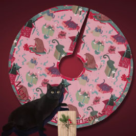 クリスマスおもしろいの箱に入ったピンクの猫たちパーソナライズされた ブラッシュドポリエステルツリースカート