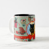 クリスマスおもしろいの箱に入った猫の写パーソナライズされた真 ツートーンマグカップ (正面左)