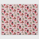 クリスマスおもしろいの箱に入った猫ピンク赤緑 ラッピングペーパー (フラット)