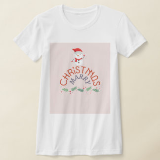 クリスマスおもしろいの雪の男ピンクと結婚 Tシャツ