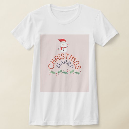 クリスマスおもしろいの雪の男ピンクと結婚 Tシャツ (レイダウン)