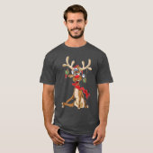 クリスマスおもしろいの〔雄ジカの〕枝角を抑える Tシャツ (正面フル)