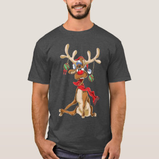 クリスマスおもしろいの〔雄ジカの〕枝角を抑える Tシャツ