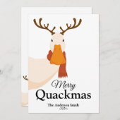 クリスマスおもしろいアヒルは鹿の〔雄ジカの〕枝角 シーズンカード (正面/裏面)