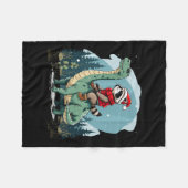 クリスマスおもしろいアライグマ乗馬の恐竜トレックスアニマ フリースブランケット (正面(横))