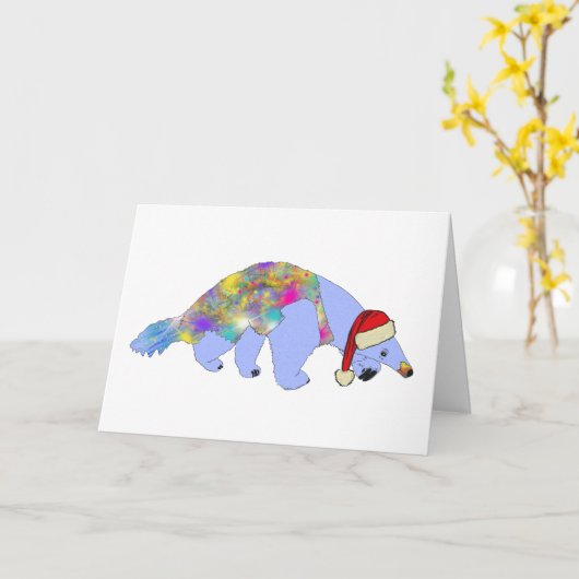 クリスマスおもしろいア風変わりサイケデリックイ動物 カード (黄色い花)