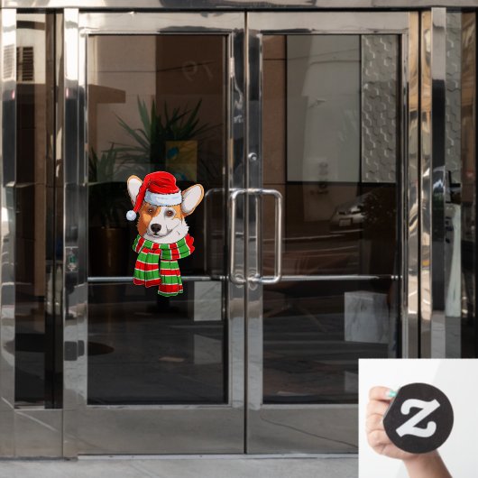 クリスマスおもしろいウェルシュコーギーペンブロークサンタクロース ウィンドウサイン (オフィスドア)