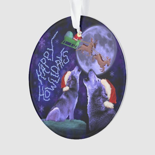 クリスマスおもしろいウルフプンハッピーハウリデイズユーモア オーナメント (正面)