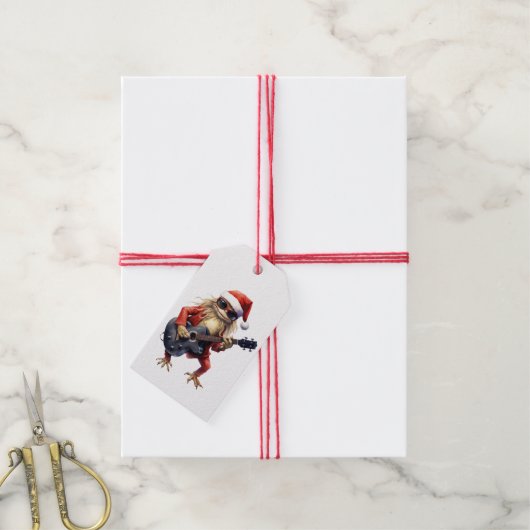 クリスマスおもしろいカエルのロックバンドギフトラップ ギフトタグ (より糸付き)