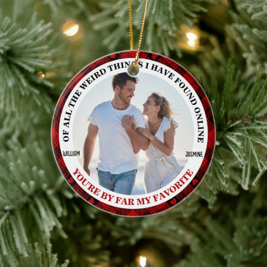 クリスマスおもしろいカップル写真バッファローフレーム セラミックオーナメント (ツリー)