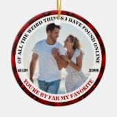 クリスマスおもしろいカップル写真バッファローフレーム セラミックオーナメント (正面)
