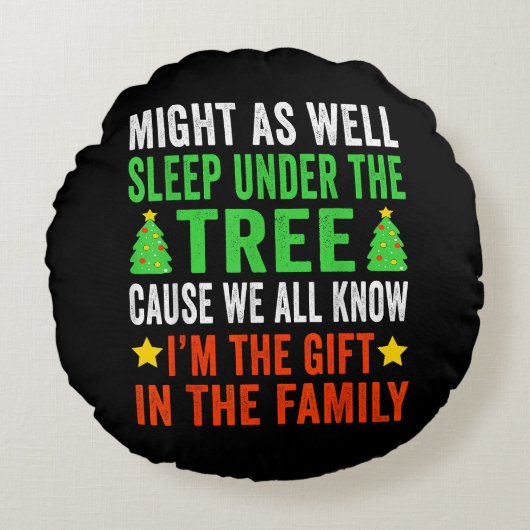 クリスマスおもしろいキッズクリスマスのパジャマの女の子の男の子 ラウンドクッション (正面)