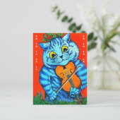 クリスマスおもしろいキャットホリー&ヴァイオリンファル・ラ・ラ・ラ・ラ ポストカード (スタンド正面)