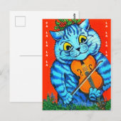 クリスマスおもしろいキャットホリー&ヴァイオリンファル・ラ・ラ・ラ・ラ ポストカード (正面/裏面)