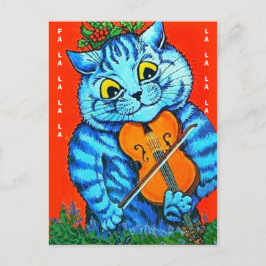 クリスマスおもしろいキャットホリー&ヴァイオリンファル・ラ・ラ・ラ・ラ ポストカード