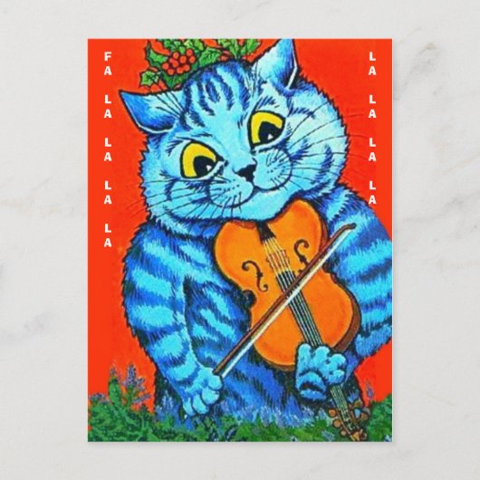クリスマスおもしろいキャットホリー&ヴァイオリンファル・ラ・ラ・ラ・ラ ポストカード (正面)