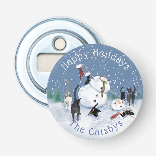 クリスマスおもしろいキャット雪だるま5  栓抜き (正面)