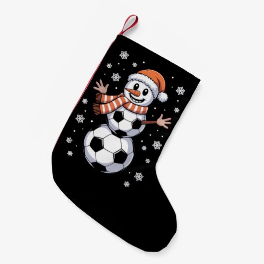 クリスマスおもしろいサッカーボールの木を雪だるま スモールクリスマスストッキング (正面 (吊り時))