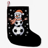 クリスマスおもしろいサッカーボールの木を雪だるま スモールクリスマスストッキング (正面)