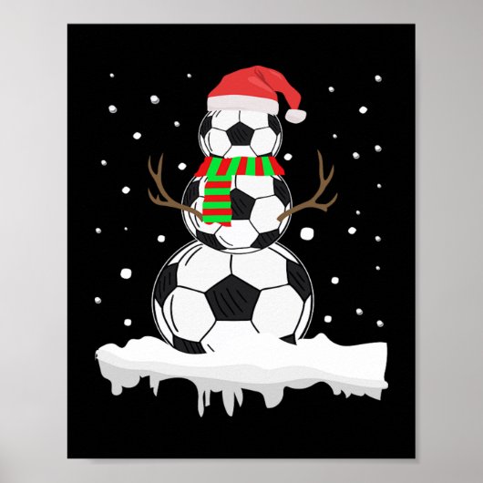 クリスマスおもしろいサッカーボール雪だるまクリスマススポーツ ポスター (正面)