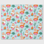 クリスマスおもしろいサマートロピカルビーチスイミングサンタ ラッピングペーパー (フラット)