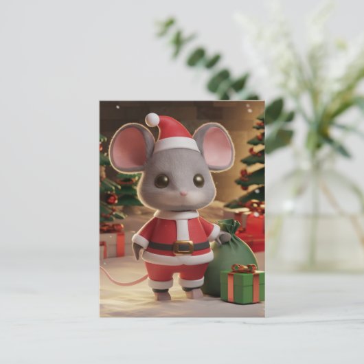 クリスマスおもしろいサンタのネズミ ポストカード (スタンド正面)