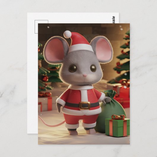 クリスマスおもしろいサンタのネズミ ポストカード (正面/裏面)