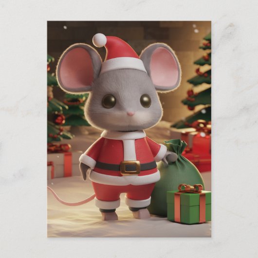 クリスマスおもしろいサンタのネズミ ポストカード (正面)