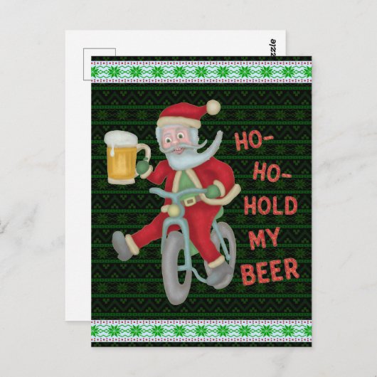 クリスマスおもしろいサンタクロースがビールのユーモアを解してくれる ポストカード (正面/裏面)