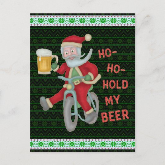 クリスマスおもしろいサンタクロースがビールのユーモアを解してくれる ポストカード (正面)