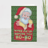 クリスマスおもしろいサンタクロースのユーモアが目を覚ます カード (正面)