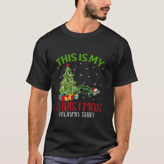 クリスマスおもしろいサンタLightsこれは私のイグアナクリスマ Tシャツ (正面)