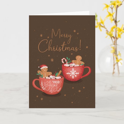 クリスマスおもしろいジンジャーブレッドマン浸しカード カード (黄色い花)