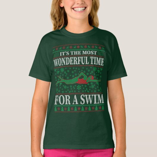 クリスマスおもしろいスイミング引用文醜いセーター Tシャツ (正面)