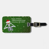 クリスマスおもしろいスケルトンハットオーナメントグリーン金ゴールド ラゲッジタグ (正面横)